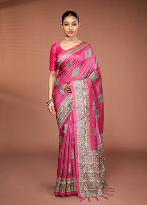 Pink Tussar Silk Saree With Blouse Piece