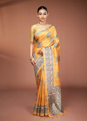 Yellow Tussar Silk Saree With Blouse Piece