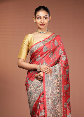 Rust Tussar Silk Saree With Blouse Piece