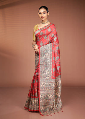 Rust Tussar Silk Saree With Blouse Piece