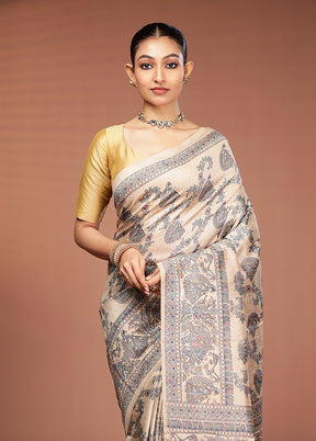Cream Tussar Silk Saree With Blouse Piece