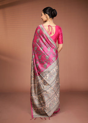 Pink Tussar Silk Saree With Blouse Piece