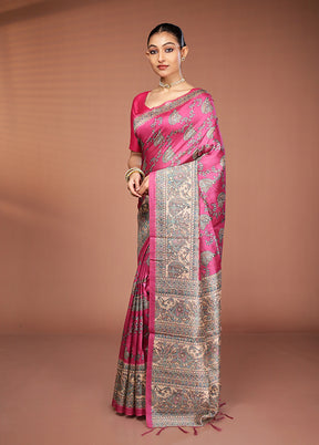 Pink Tussar Silk Saree With Blouse Piece