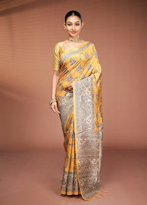 Yellow Tussar Silk Saree With Blouse Piece