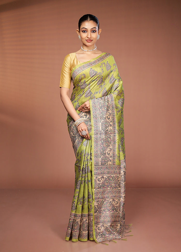 Green Tussar Silk Saree With Blouse Piece
