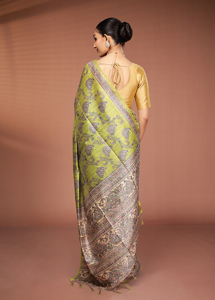 Green Tussar Silk Saree With Blouse Piece