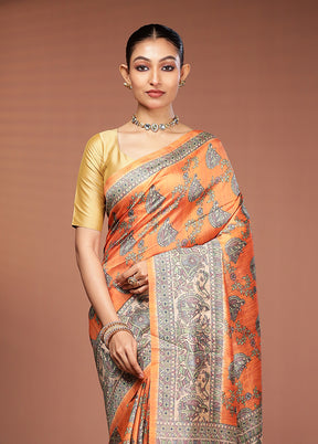 Yellow Tussar Silk Saree With Blouse Piece