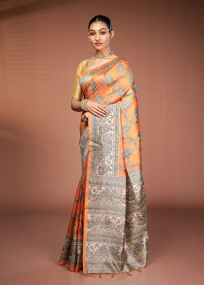Yellow Tussar Silk Saree With Blouse Piece