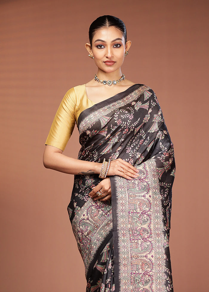 Black Tussar Silk Saree With Blouse Piece