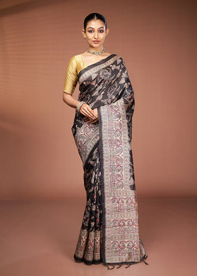 Black Tussar Silk Saree With Blouse Piece