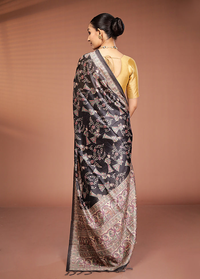 Black Tussar Silk Saree With Blouse Piece
