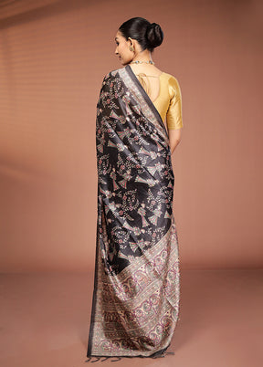 Black Tussar Silk Saree With Blouse Piece