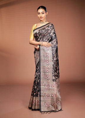 Black Tussar Silk Saree With Blouse Piece