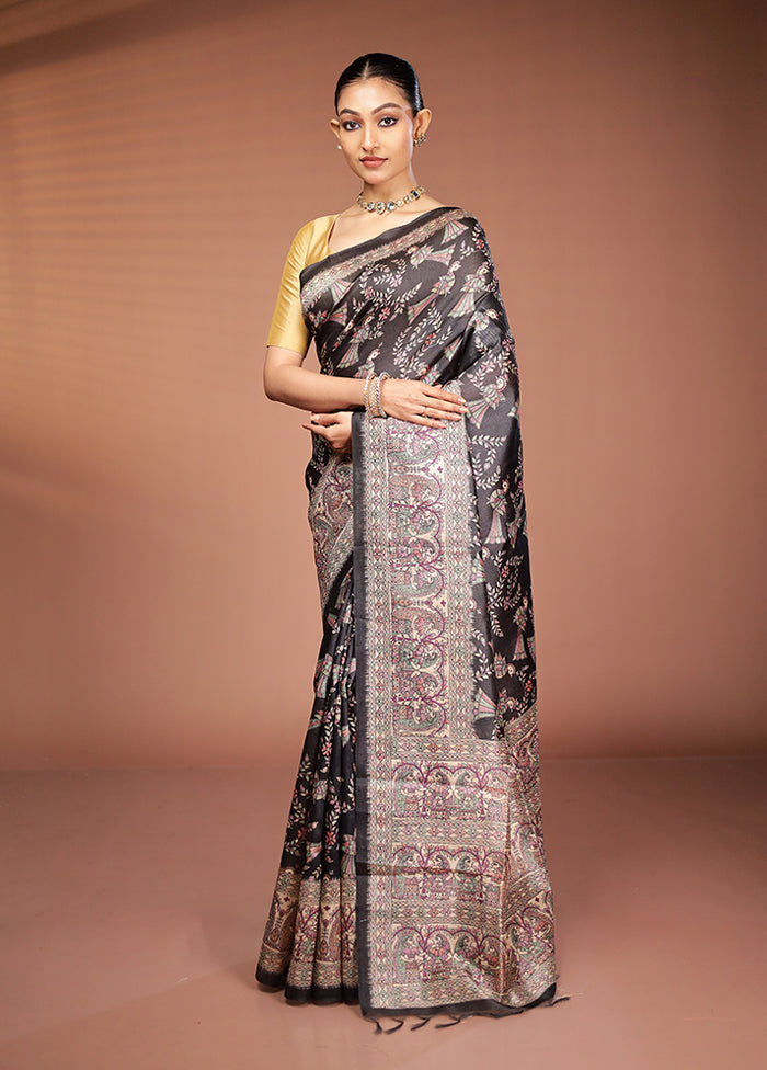 Black Tussar Silk Saree With Blouse Piece