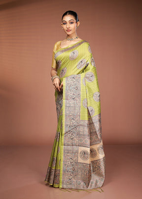 Green Tussar Silk Saree With Blouse Piece