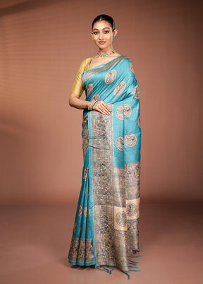 Green Tussar Silk Saree With Blouse Piece