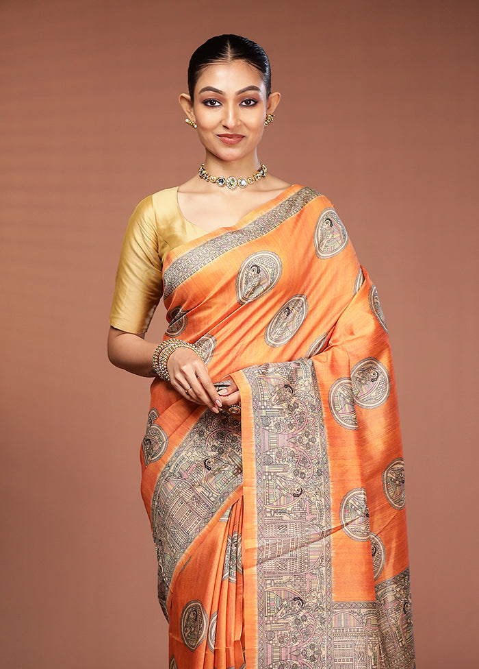 Yellow Tussar Silk Saree With Blouse Piece