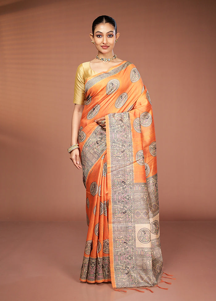 Yellow Tussar Silk Saree With Blouse Piece