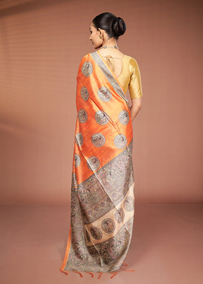 Yellow Tussar Silk Saree With Blouse Piece