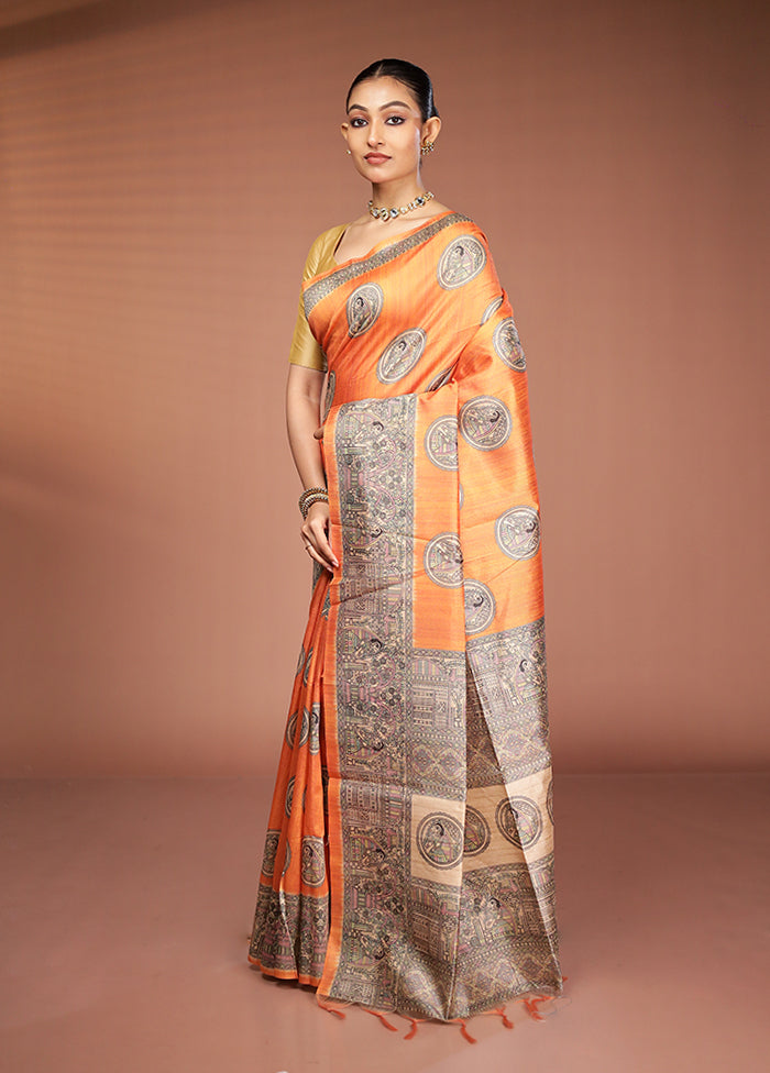 Yellow Tussar Silk Saree With Blouse Piece
