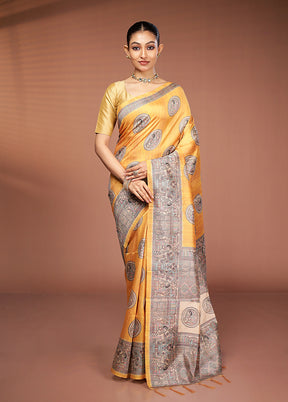 Yellow Tussar Silk Saree With Blouse Piece
