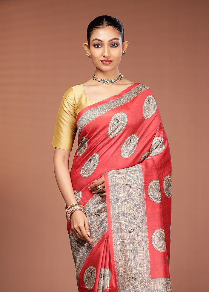 Pink Tussar Silk Saree With Blouse Piece