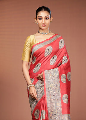Pink Tussar Silk Saree With Blouse Piece