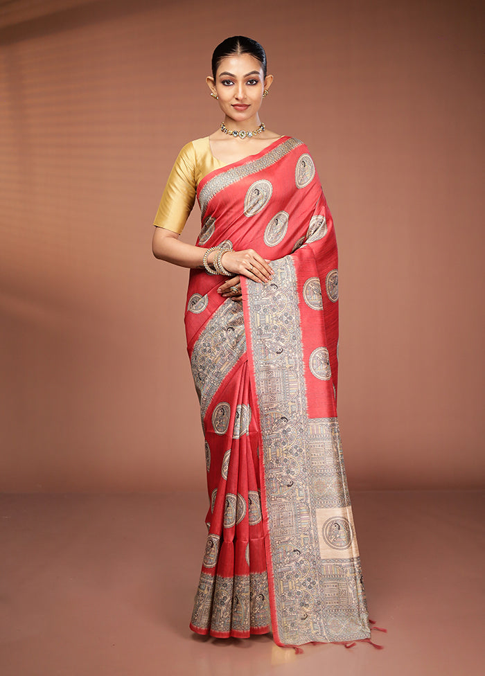 Pink Tussar Silk Saree With Blouse Piece