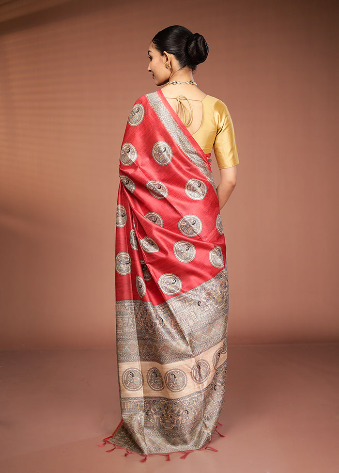 Pink Tussar Silk Saree With Blouse Piece