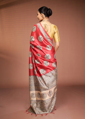 Pink Tussar Silk Saree With Blouse Piece