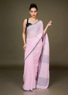 Pink Matka Silk Saree With Blouse Piece