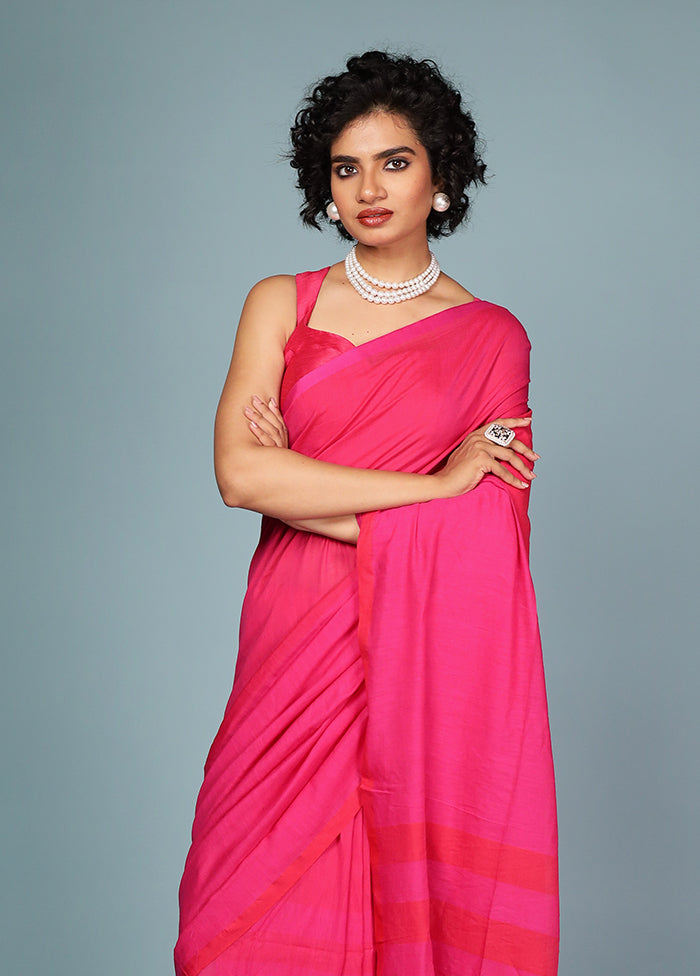 Pink Cotton Saree Without Blouse Piece