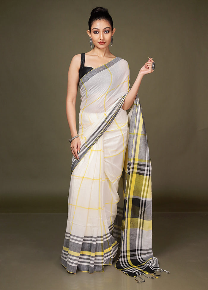 White Cotton Saree With Blouse Piece