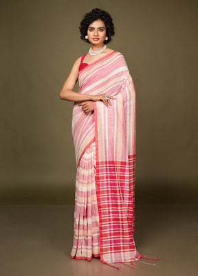 Pink Cotton Saree Without Blouse Piece