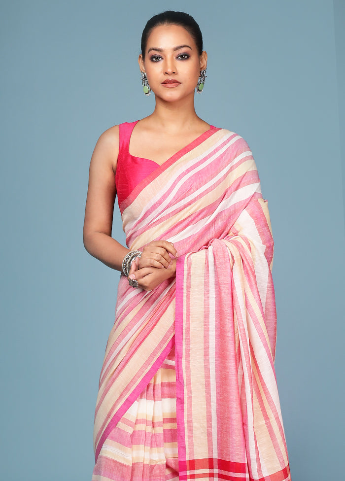 Pink Cotton Saree With Blouse Piece