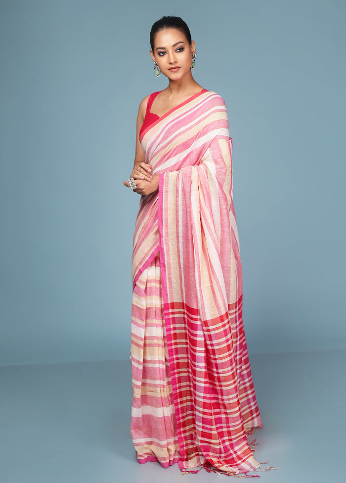 Pink Cotton Saree With Blouse Piece