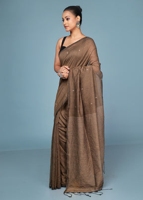 Brown Cotton Saree With Blouse Piece