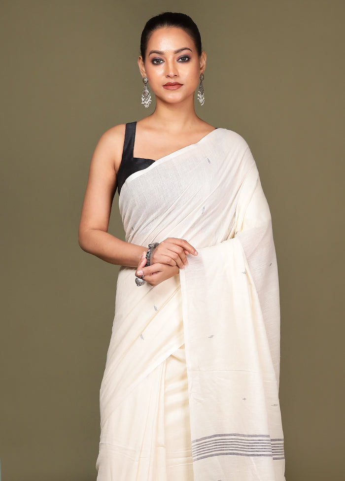 White Cotton Saree With Blouse Piece