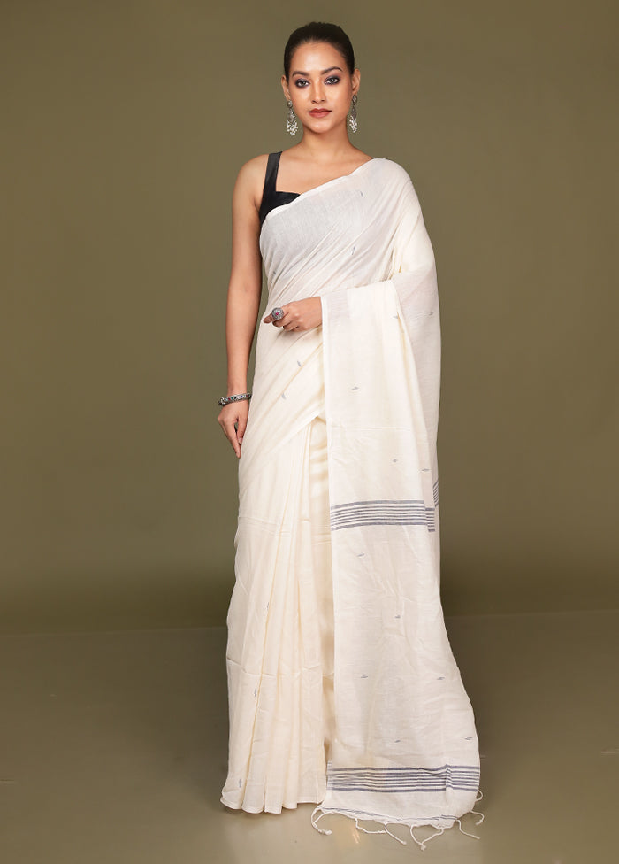 White Cotton Saree With Blouse Piece
