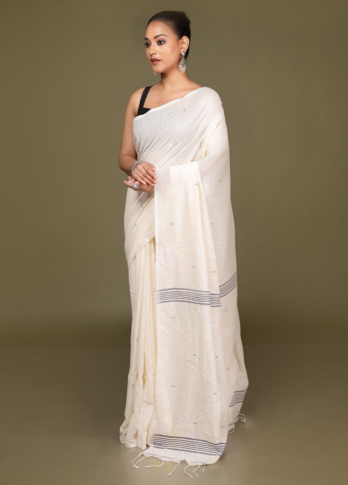 White Cotton Saree With Blouse Piece