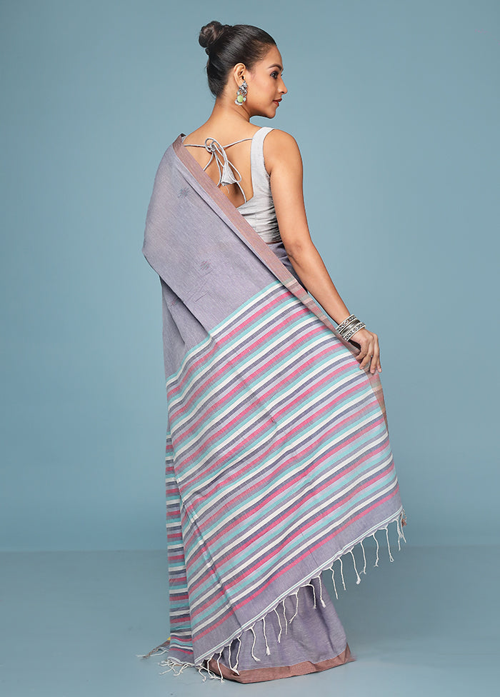 Grey Pure Cotton Saree With Blouse Piece