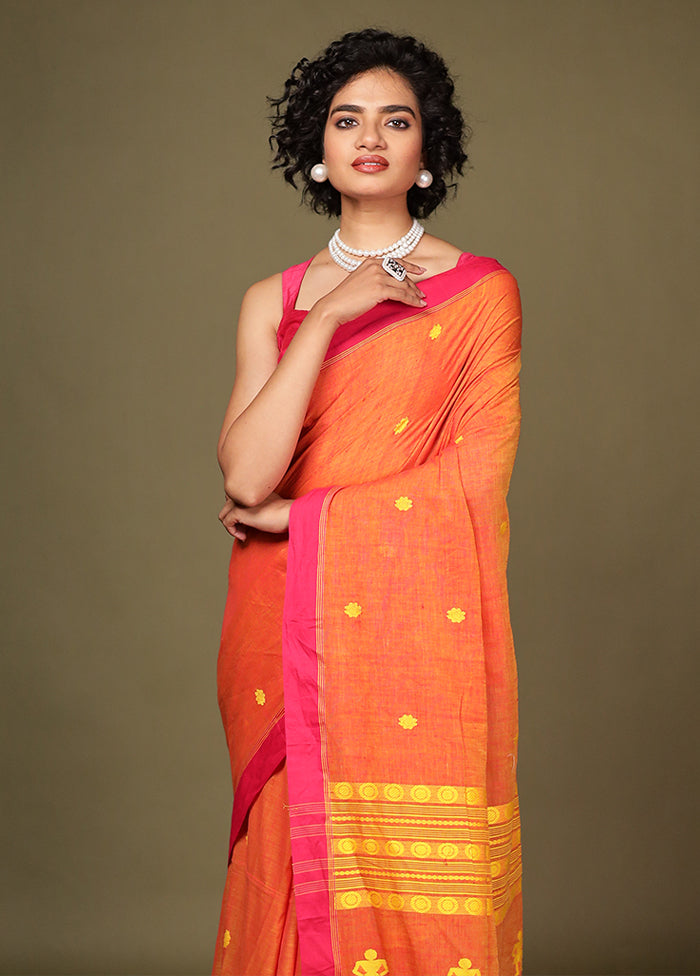 Rust Pure Cotton Saree With Blouse Piece