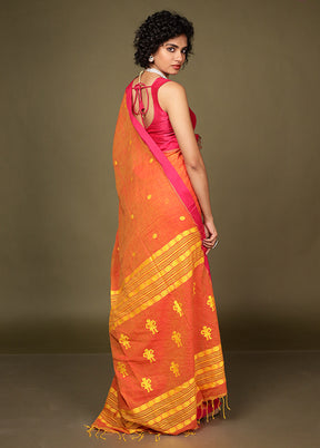 Rust Pure Cotton Saree Without Blouse Piece