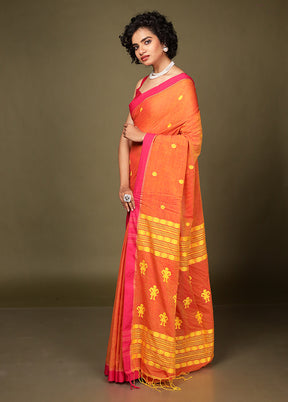 Rust Pure Cotton Saree Without Blouse Piece
