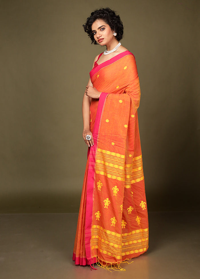 Rust Pure Cotton Saree Without Blouse Piece