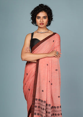 Pink Pure Cotton Saree With Blouse Piece