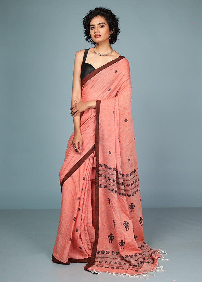 Pink Pure Cotton Saree Without Blouse Piece