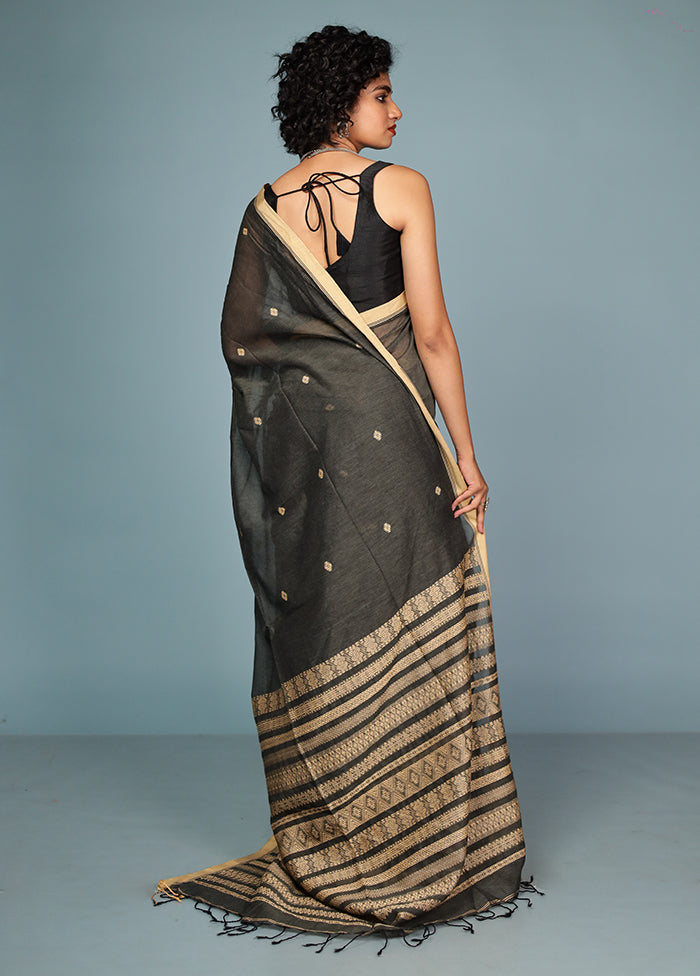 Black Pure Cotton Saree Without Blouse Piece