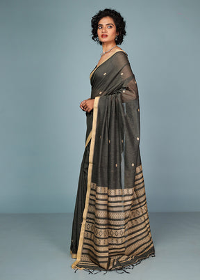 Black Pure Cotton Saree Without Blouse Piece