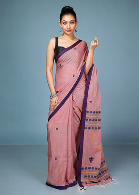 Pink Pure Cotton Saree With Blouse Piece